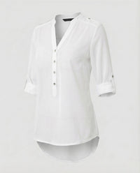 Damen Chiffon Tunika Bluse V Ausschnitt Weiss