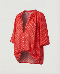 Damen Viskose Bluse Boho Dreiviertelärmel Orange