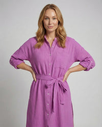 Damen Musselin Hemdkleid Gürtel Schlitz