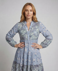 Damen Chiffon Stufenkleid Langarm