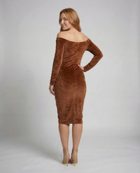 Damen Midikleid Schulterfrei Raffung