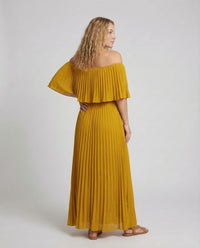 Damen Plissee Maxikleid Schulterfrei Volant