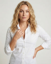 Damen Hemdbluse Tailliert Kentkragen Baumwollmix