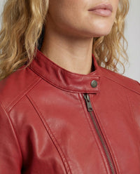Damen Kunstlederjacke Tailliert Stehkragen