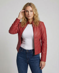 Damen Kunstlederjacke Tailliert Stehkragen