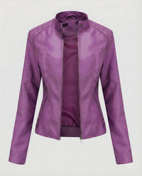 Damen Kunstlederjacke Tailliert Stehkragen Lavendel