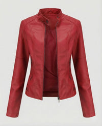 Damen Kunstlederjacke Tailliert Stehkragen Rot