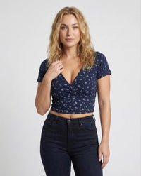 Damen Crop Top V Ausschnitt Blumenprint