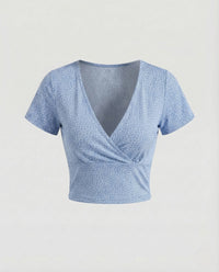 Damen Crop Top V Ausschnitt Blumenprint Violett