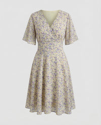 Damen Wickelkleid V Ausschnitt A Linie Lila