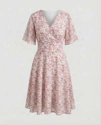 Damen Wickelkleid V Ausschnitt A Linie Rot