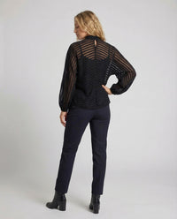 Damen Chiffonbluse Transparent Stehkragen Ballonärmel