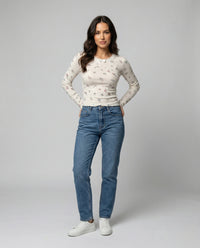 Süßes Langarmshirt mit Rundhalsausschnitt und Print für Damen