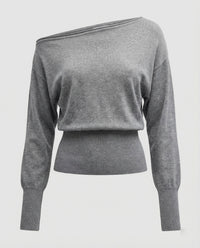 Taillierter Damen Strickpullover mit schräger Schulter in modernem Design