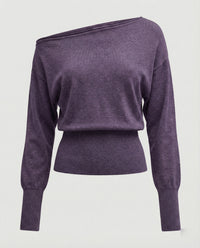 Taillierter Damen Strickpullover mit schräger Schulter in modernem Design S Lila