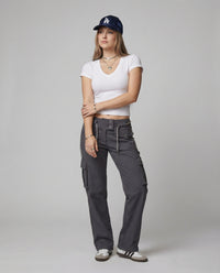Damen Slim Fit Kurzarm T-Shirt Baumwolle V-Ausschnitt Sommer Oberteil