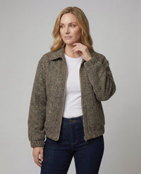 Weit geschnittener Wollblouson mit Fischgrätstruktur, Reißverschluss und elastischen Bündchen Friday