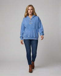 Vintage Washed Hoodie Oversized Kurz geschnitten Baumwolle Unisex Blau