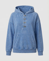 Vintage Washed Hoodie Oversized Kurz geschnitten Baumwolle Unisex Blau