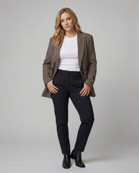 Damen Blazer Kariert Zweireihig Locker Geschnitten Braun