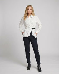 Damen Hemd Weiß Oversize Langarm Unregelmäßig mit Bindegürtel