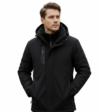 Dicke Winterjacke mit Kapuze und Reißverschlusstaschen für Herren