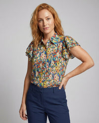 Damen Florale Chiffon Hemdbluse Mehrfarbig